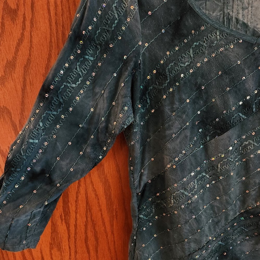 Dressbarn teal green sequin embroidered vneck top xl - Picture 4 of 5